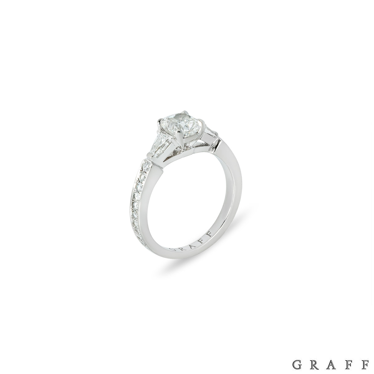 Graff Platinum Cushion Cut Diamond Promise Ring 0.90ct G/VS1